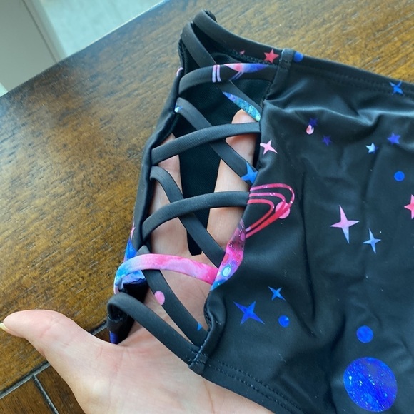 DRESSFO galaxy print caged top high waisted bottom peekaboo side bottoms - Picture 9 of 12